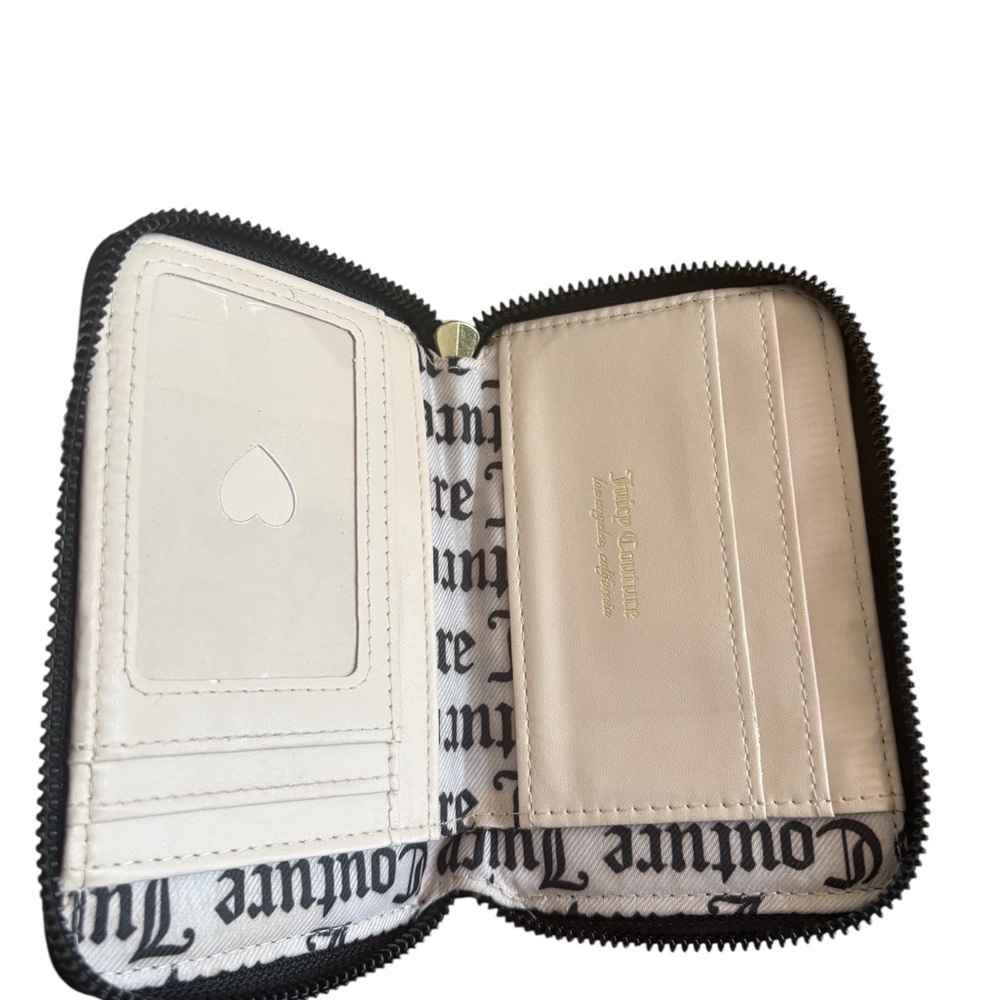 Juicy Couture Black Embossed Zip Around Wallet Gold Heart Logo - Picture 3 of 4